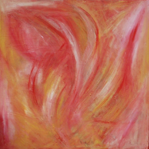 Red stands out. Abstract painting by Anne Milton